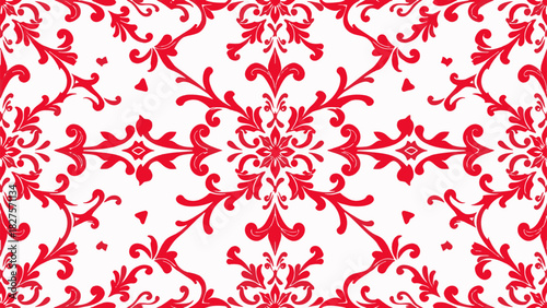 Elegant wallpaper texture with repeating baroque motifs and finely detailed botanical elements across the surface