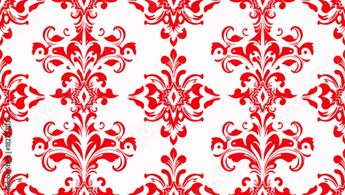 Traditional seamless damask pattern featuring stylized flowers and intricate decorative flourishes in muted tones