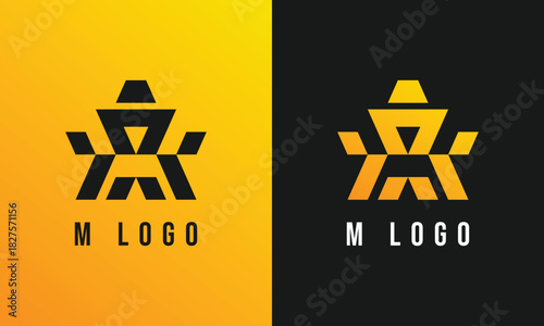 A sharp angular monogram forming an abstract “M” with crown-like geometry in bold yellow. Strong, memorable, and ideal for modern brands, leadership, fashion, or premium identity.