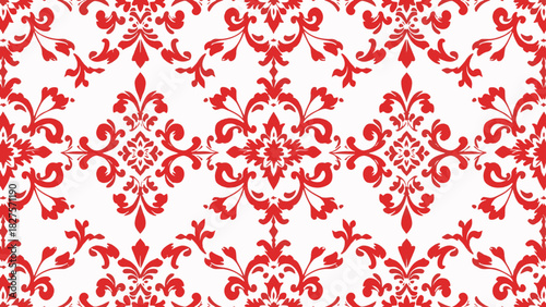 Decorative baroque-inspired pattern with repeating floral emblems and ornate scrollwork for a luxurious interior aesthetic