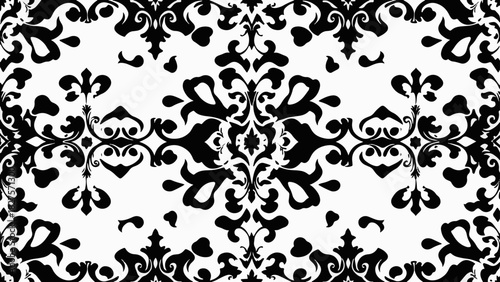 Luxurious ornamental wallpaper design with repeating damask flourishes creating a refined and timeless decorative surface