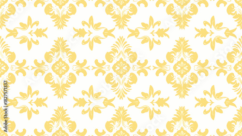 Elegant vintage seamless pattern featuring intricate scrollwork and botanical elements inspired by traditional European textile designs