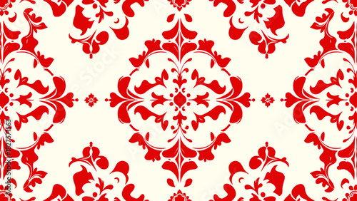 Vintage-inspired damask design with intricate ornamental details and classic European decorative influence