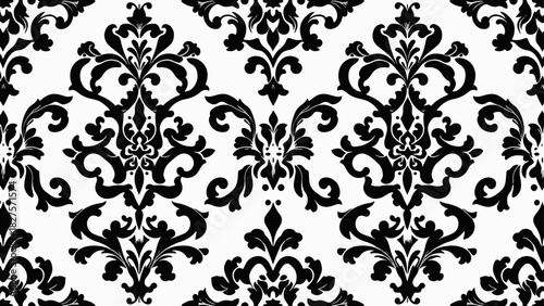 Decorative seamless pattern featuring stylized floral medallions and flowing vine-like scrolls in balanced symmetry