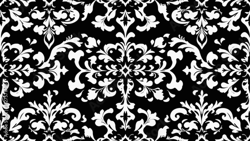 Elegant baroque-inspired pattern featuring detailed scrollwork and floral motifs in a refined and harmonious layout