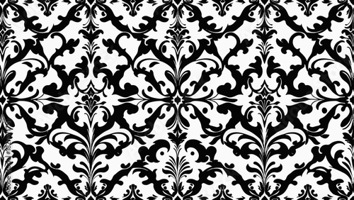 Traditional damask wallpaper design blending ornate botanical details with symmetrical repeating structure for timeless appeal