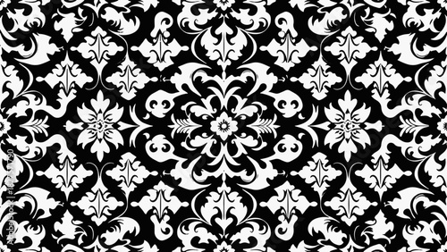 Timeless wallpaper design featuring symmetrical floral arrangements and intricate scrollwork in a refined repeating pattern