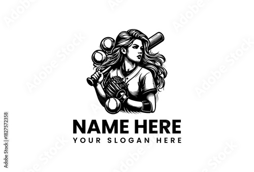 Female Softball Player Logo Vector Illustration A Stylish Design for Teams and Brands - eps 174