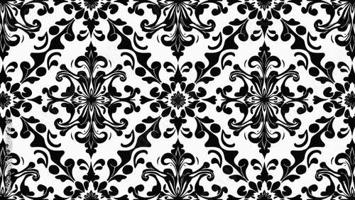 Wallpaper in the style of Baroque. Seamless vector background. White and black floral ornament. Graphic pattern for fabric, wallpaper, packaging. Ornate Damask flower ornament.