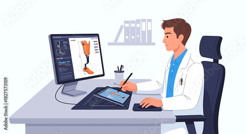 Medical Professional Designing Prosthetic Limb Using Advanced Technology and Digital Tools