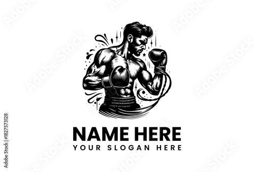 Boxer's Strength Illustration Vector Logo Design for Fitness and Sports