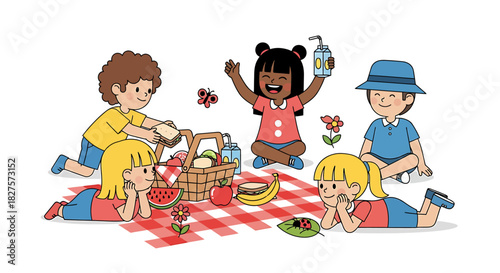 Children's Delightful Picnic Joyful Moments, Fresh Food, and Outdoor Fun on a Sunny Day