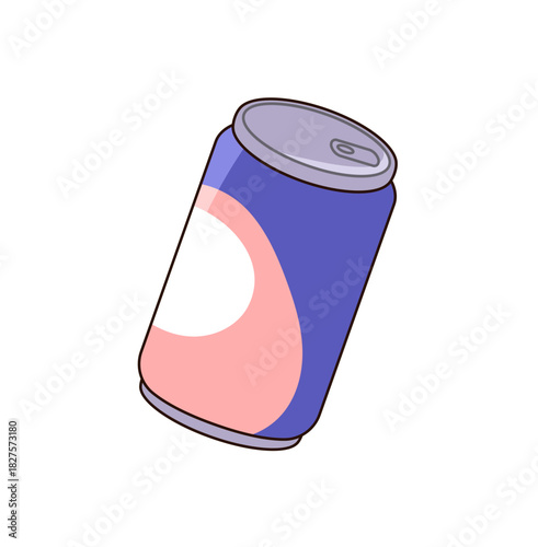 Icon of metal bottle of soda. Blue can of sparkling water. Tin package of energy beverage. Aluminum container of soft drink. Refreshing carbonated tonic. Flat isolated vector illustration on white
