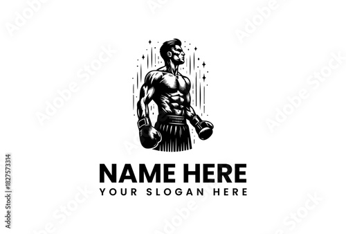 Strong Boxer Logo Illustration Vector Design for Sports, Fitness, or Gym Branding
