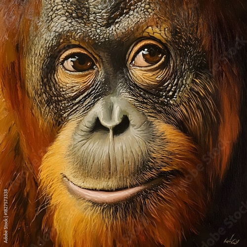 Captivating orangutan portrait wildlife sanctuary digital art raising conservation awareness