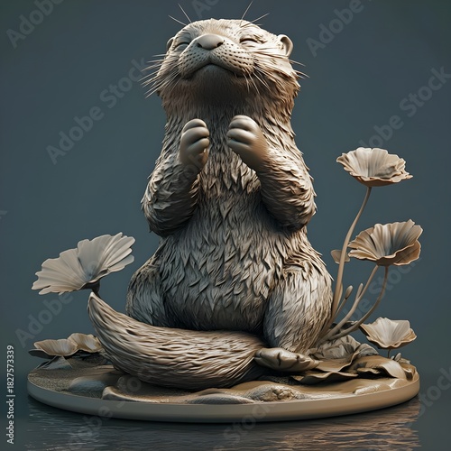 Playful otter sculpture nature 3d art minimalist environment close-up view