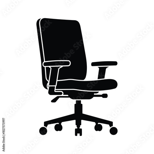 black office chair isolated, Adjustable Ergonomic Office Chair Icon Vector, Medium Back Swivel Seat Silhouette, Business Workstation Furniture