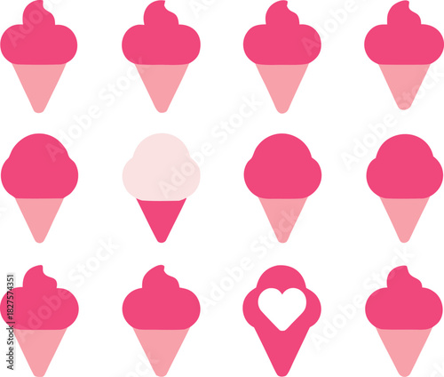 Vector heart ice cream icons bundle scalable illustration for desserts and sweet treats