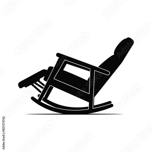 Classic Reclining Rocking Chair Icon Vector, Lounge Seat with Footrest Silhouette, Comfortable Furniture
