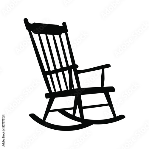 rocking chair isolated on white, Classic Wooden Rocking Chair Icon Vector, Nursery or Grandfather Seat Silhouette, Comfort and Relaxation