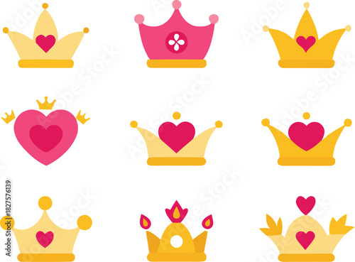 Valentine crown tiara icons bundle scalable vector graphics for festive designs