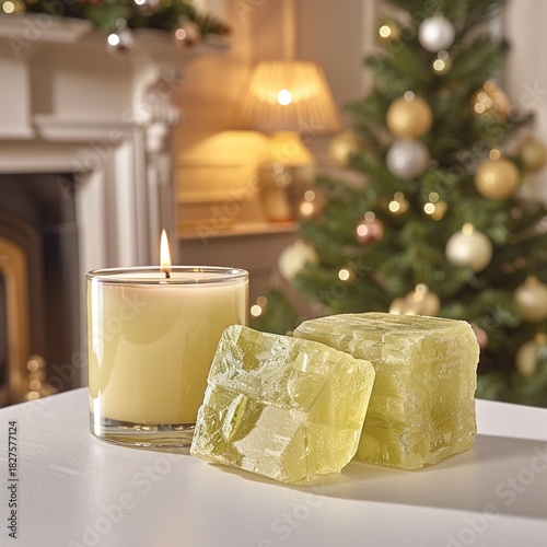 Create a cozy Christmas atmosphere with candle and crystals for holiday relaxation