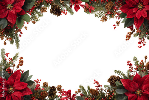 Christmas Botanical Border with Red Poinsettias