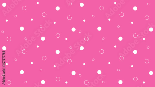 Circle pattern with scattered white solid dots and outlined rings on a bright pink background, creating a lively visual style suitable for cute designs, wrapping materials decorative themes