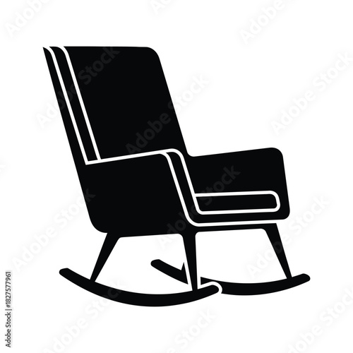 office chair isolated on white, Mid-Century Modern Rocking Chair Icon Vector, Upholstered Lounge Seat Silhouette, Living Room Furniture