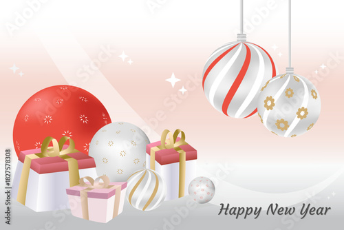 celebrate christmas ball with gift box ornaments banner background