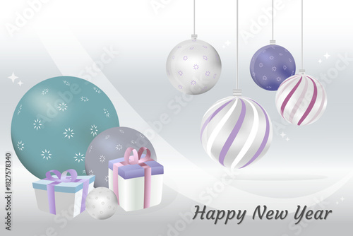 celebrate christmas ball with gift box ornaments banner background