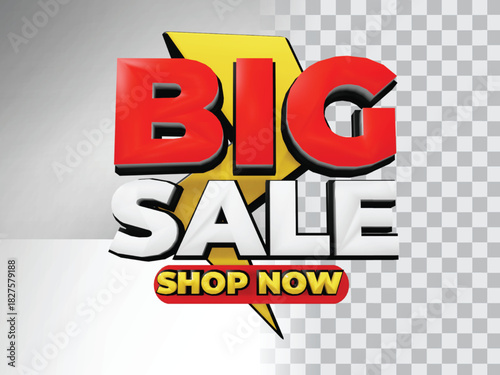 Big sale shop now 3d text with lightning bolt background