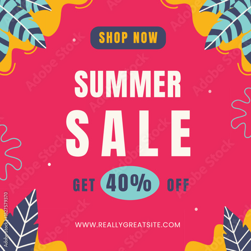 Vibrant summer sale announcement with 40 percent off discount