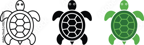 Outline sea turtle vector icon symbol isolated on transparent background illustrating marine life