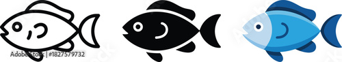 Outline of a fish icon simple black line art image representing marine life and seafood industry