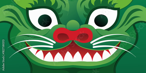 Green korean goblin face mask illustration with red nose and mouth
