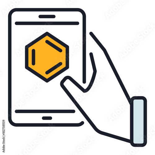 Phone with Chemical formula in hands vector Chemistry colored icon or design element