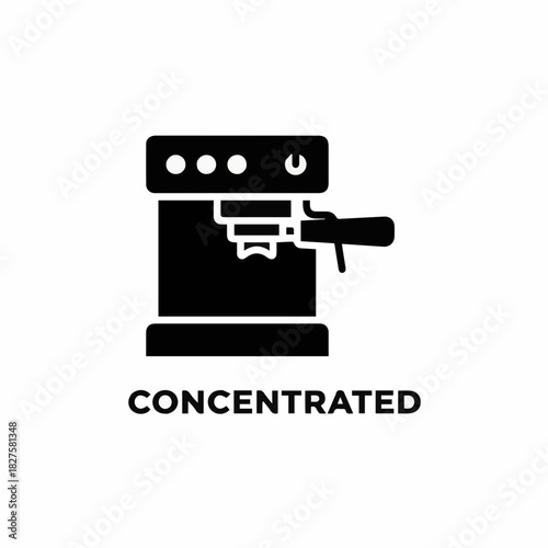 black and white silhouette of a commercial or home espresso machine. The design highlights the portafilter and controls, representing professional and concentrated coffee preparation