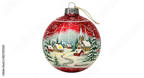 Festive christmas ornament with snowy village scene for holiday decoration