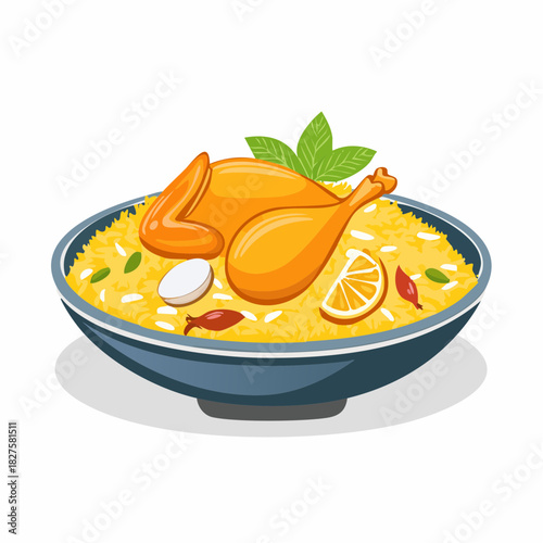 Chicken biryani Spicy Indian Malabar biryani Hyderabadi biryani vector