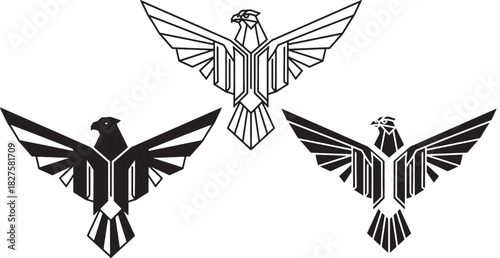 Geometric eagle bird logo set, modern falcon line art symbol design for branding vector
