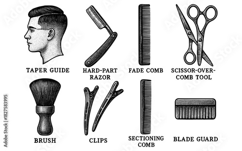 Vintage barber tools: classic grooming equipment and accessories for hair care enthusiasts