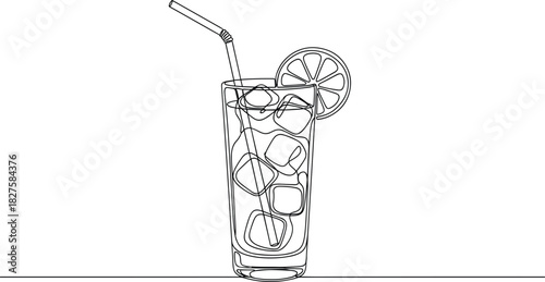 One Line Art of Tropical Cocktail Drink.