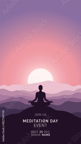Peaceful Meditation Day Poster Premium Design vector free