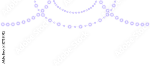 A festive garland with burning purple lights hanging from the ceiling.  PNG file, on a transparent background. Vector illustration.
