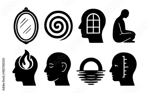 Symbolic minimalist icons of human mind and reflection concepts