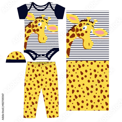boys body suit with pant  giraffe print