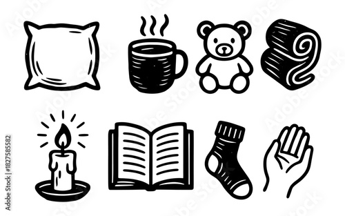 Cozy home essentials in simple hand-drawn style