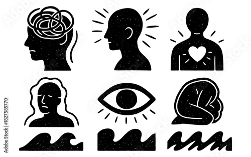 Mental health awareness: emotional wellbeing and mindfulness in black and white