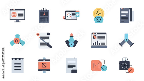 Collection of various business and technology icons, representing different concepts and ideas.